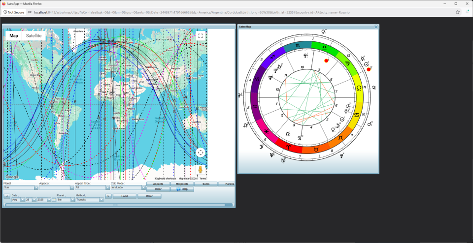 Eine Karte der CycloCartography mit den Linien eines Planetenzyklus über die Welt