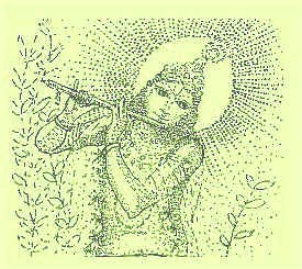 Eine Zeichnung von Krishna, der Flöte spielt